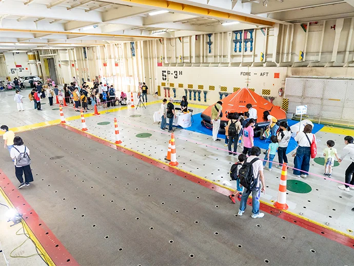 The vast interior of Pleiades Leader — like a multi-level parking garage