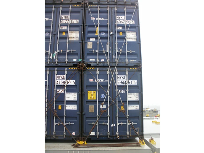 Containers secured with lashing bars 