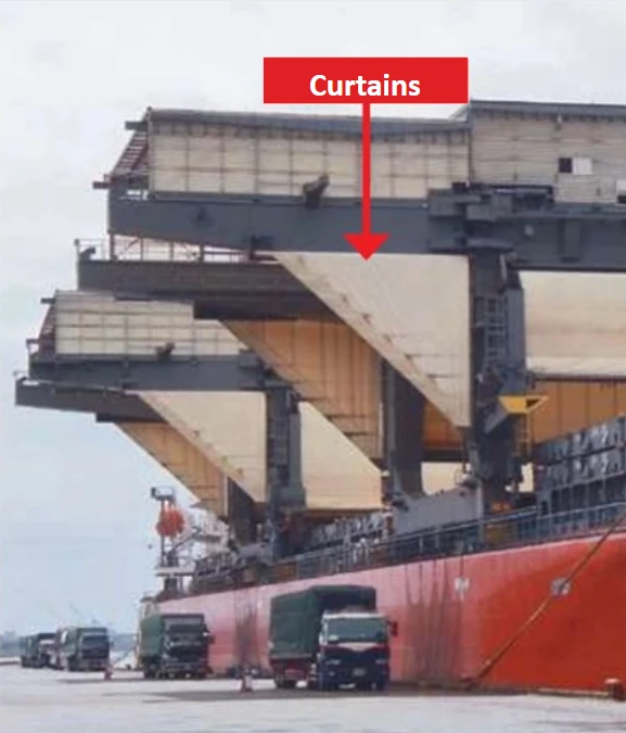 Side curtains installed on the gantry crane