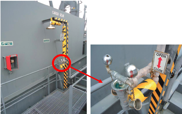 Eyewash: If hazardous chemicals come into contact with the human body, a shower stand and an eyewash station are located on deck so that they can be used immediately.