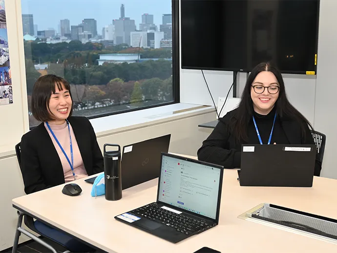 Irene (left) and Regina (right) being interviewed
