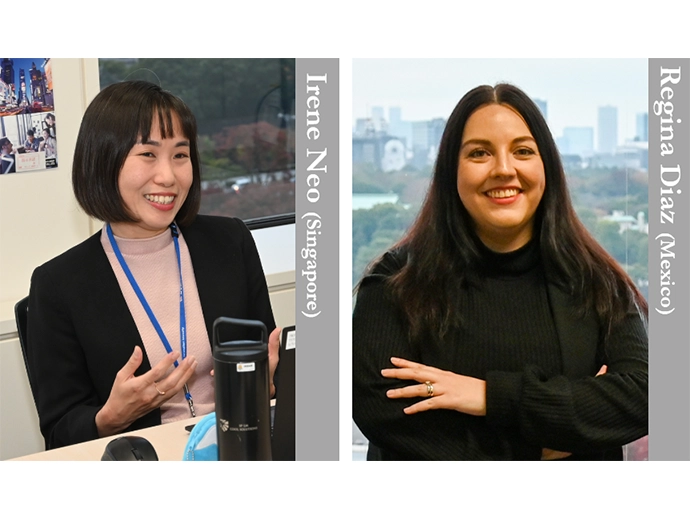 Irene Neo (from NYK Group South Asia, Singapore) and Regina Diaz (from NYK de Mexico, Mexico), who have joined NYK in Japan as the first participants in the Global Challenge Program (GCP) from overseas.