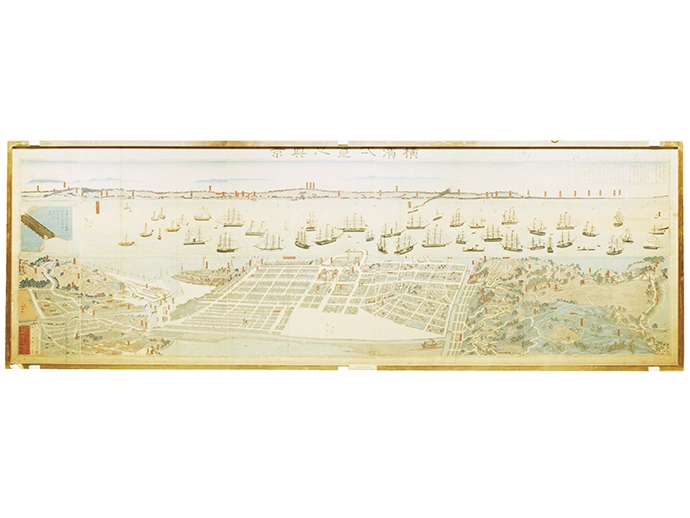 五雲亭貞秀　1871（明治4）年　木版　縦70.0cm×横210.0cm（常設展示）   日本郵船歴史博物館所蔵 