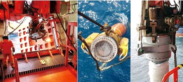 荷役ホースをウインチで引き揚げ、カーゴラインを接続し荷役を開始する